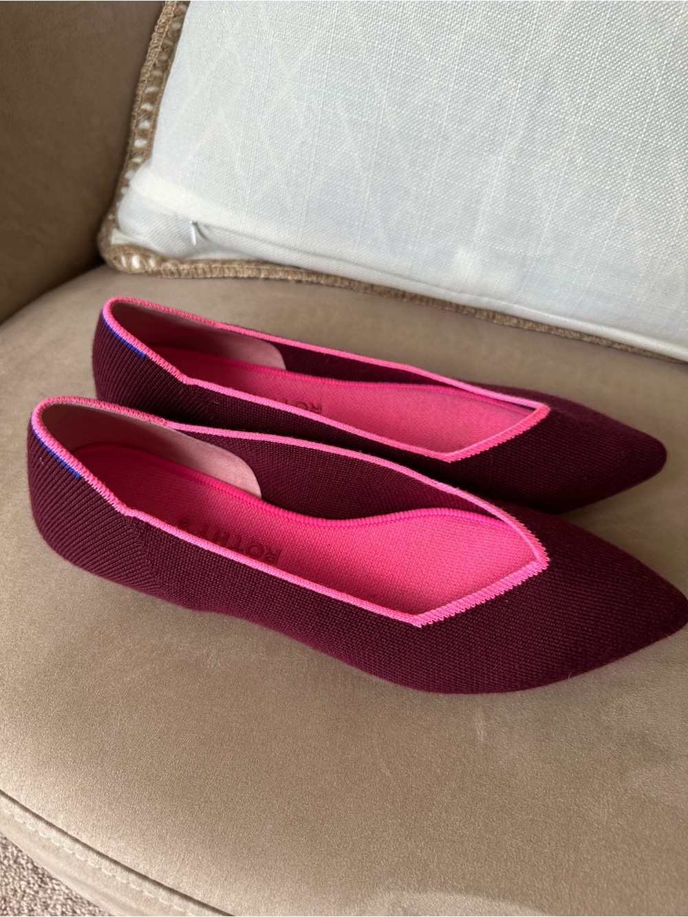 Rothy's The Point Ballet Flat Slip-On Merino Wool Currant Pink Size 9.5 - Picture 14 of 15